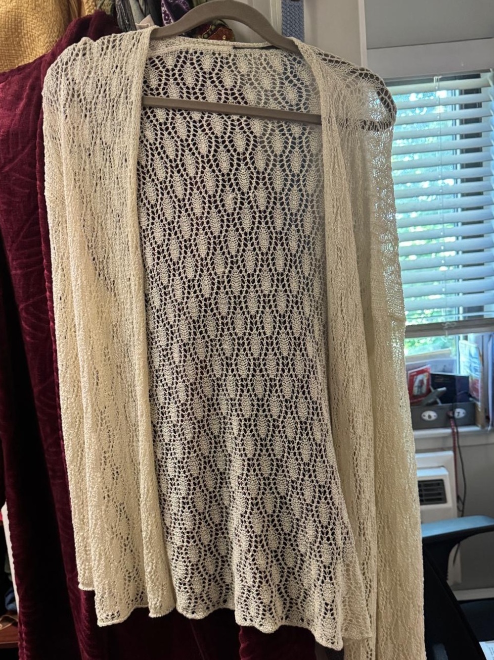 Lightweight Cream Crochet Open-Front Women's Sweater Cardigan